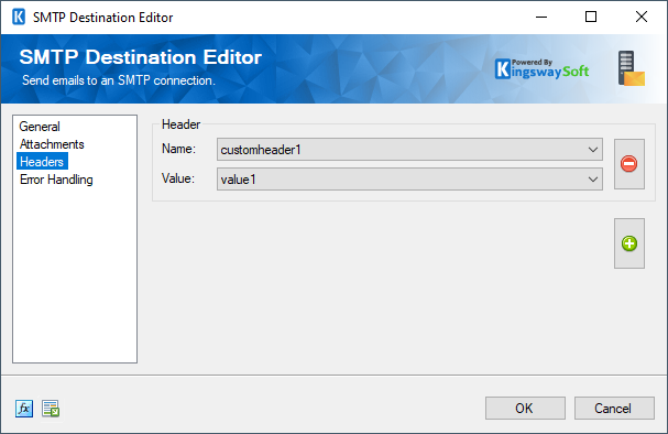 SMTP Destination Editor - Headers